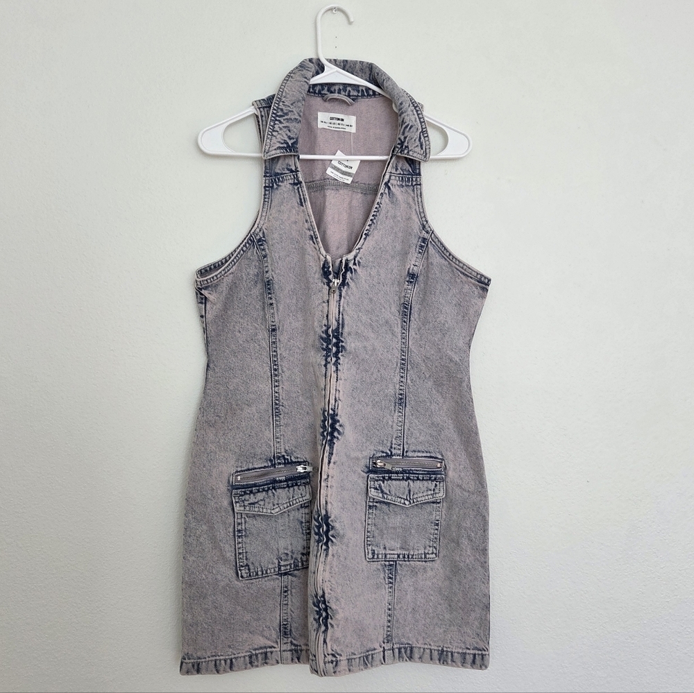 Cotton On Sleeveless Vneck Front Zip Denim Vest Dress Size 10